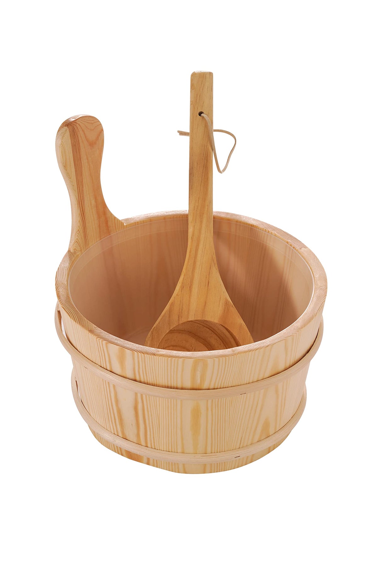 amocane Sauna Wooden Bucket and Ladle Kit, Sauna Accessories with Thermometer for Any Barrel or Steam Sauna & SPA (Hemlock Wood Color) amocane