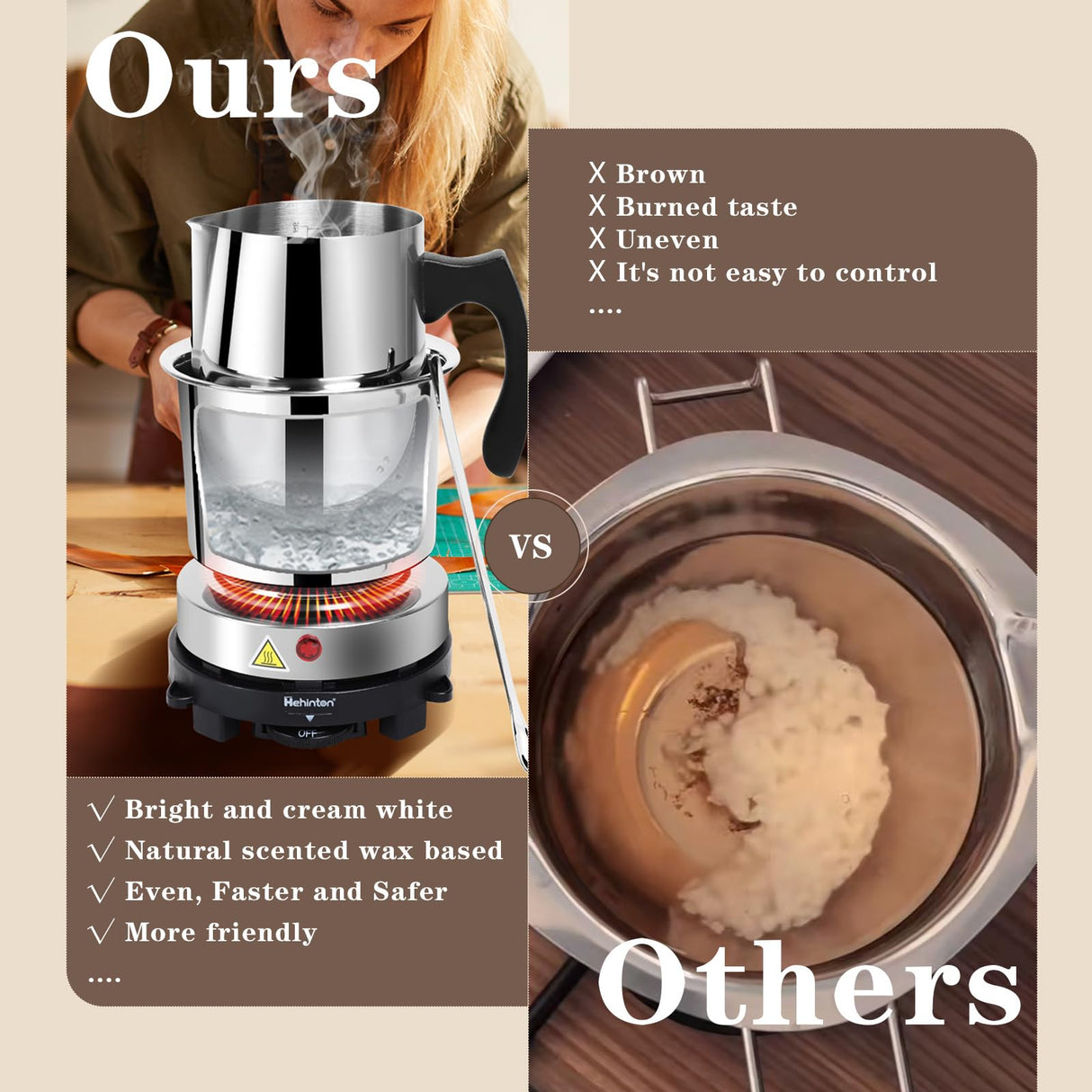 Hehinton Double Boiler Wax Melting Pot, Professional Water Heating Warming Pots for Candle Making, Wax Melter Making Kit for Beginners, DIY Kit with Electric Hot Plate, Heat Gun, Thermometer Hehinton