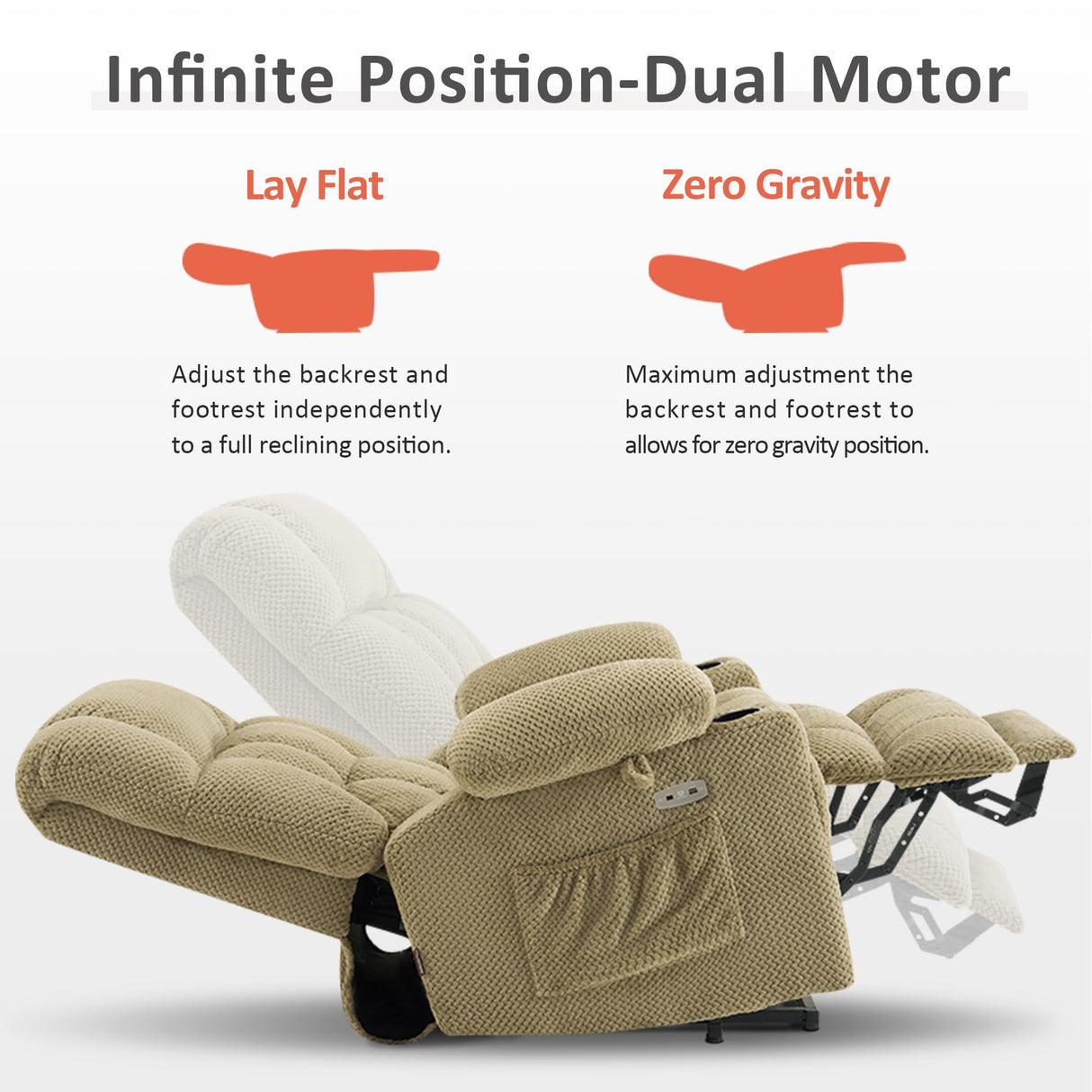MCombo Dual Motor Large Power Lift Recliner Chair for Elderly, Lay Flat Lift Chair with Heat and Massage, Big Lift Recliner for Tall People, Cup Holders, Fabric 7896 (Beige, Large) MCombo