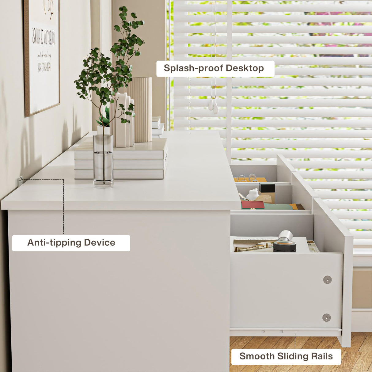 JOZZBY 55" White Dresser for Bedroom, 7 Drawer Wooden Double Dresser with Metal Handles, Modern Storage Chest of Deep Dresser for Nursery, Hoom Office, Hallway JOZZBY