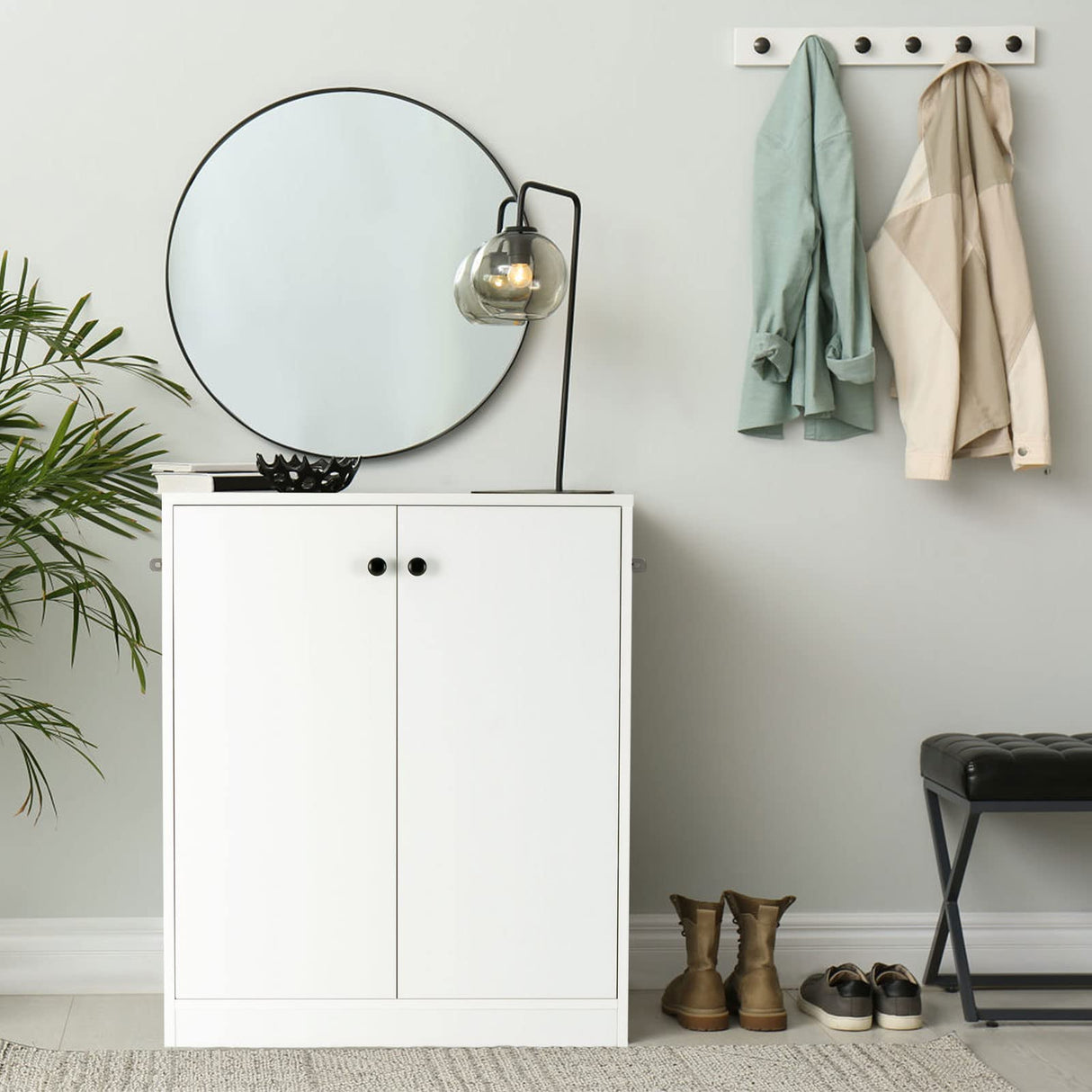 Giantex 2 Door Storage Base Cabinet - Freestanding Floor Cabinet with 3-Tier Shelf, Non-Slip Foot Pads, Kitchen Cupboard Storage Organizer for Living Room, Hallway, Entryway, Office (White) Giantex