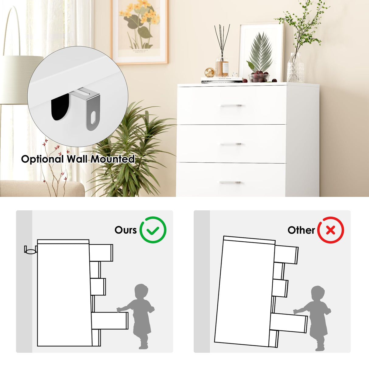 TTVIEW 5 Drawer Dresser Chest, Freestanding Dresser Storage Tower with Metal Handles, White Storage Cabinet for Living Room, Kitchen, Entryway, White… TTVIEW