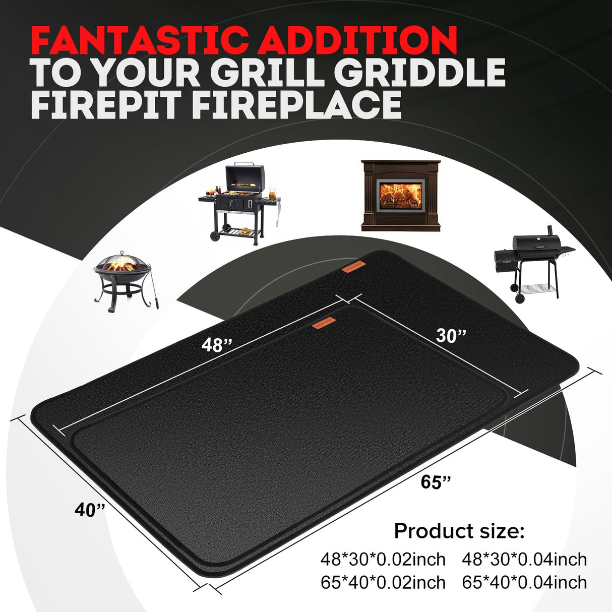 AIRSHOOTER 48 x 30 inch Under Grill Mats for Outdoor Grill, Double-Sided Fireproof Grill Pad, Waterproof Oil-Proof Grill Floor Pads Fire Pit Mat, Grill Pads for Outdoor Grill Cooking AIRSHOOTER