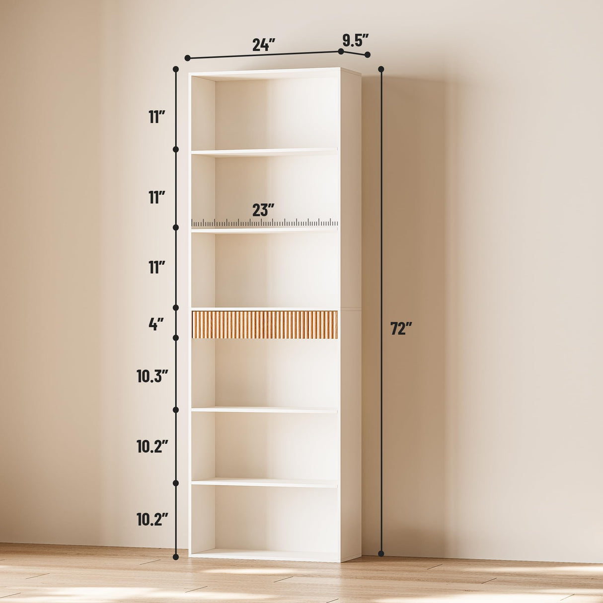 INNOD 72" Tall Bookshelf with Storage, 7-Tier Bookcase Fluted with Drawer, Display Book Shelf Book Organizer with Anti-tip Device, Home Decor Wood Furniture for Bedroom, Living Room and Office, White INNOD