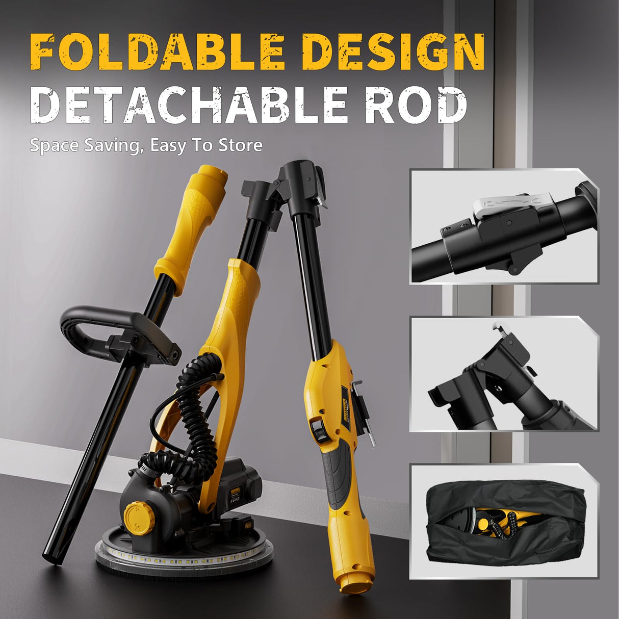 Drywall Sander, 1050W Electric Drywall Sander with Vacuum Dust Collection, 2100RPM Wall Sander with 7 Variable Speed, Foldable & Extendable Handle, Double-Deck LED Light, Dust Bag and Hose Alloyman