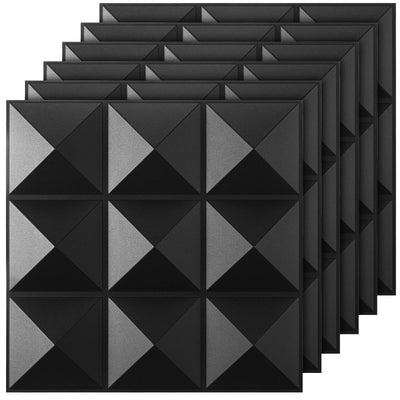 Fulmoon 50 Pcs 3D Wall Panel PVC Textured Wall Panels Decorative 12 x 12 Inches Wall Tiles for Living Room Lobby Bedroom Office Hotel Interior Wall Decor Ceiling Bathroom (Matte Black)