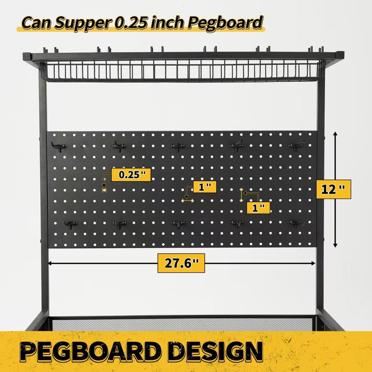 SOYEEZE Large Size Fishing Rod Holders for Garage, Heavy Duty 4-Tier Fishing Pole Rack Holds up to 12 Rods with Pegboard and Hooks, Fishing Gear Organizer, Fishing Storage Cart with Lockable Wheels SOYEEZE