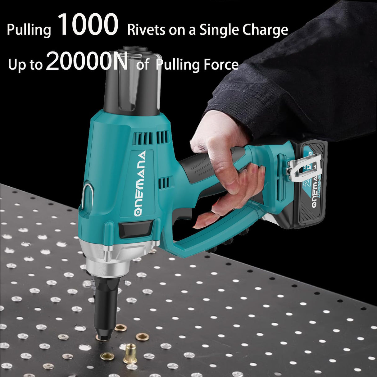 Cordless Rivet Gun Tool, ONEMANA Electric Automatic Rivet Gun Brushless up to 3/16'', Tool-free Nose Piece Change, Compatible with Makita Battery Pack (Bare Tool Only) ONEMANA