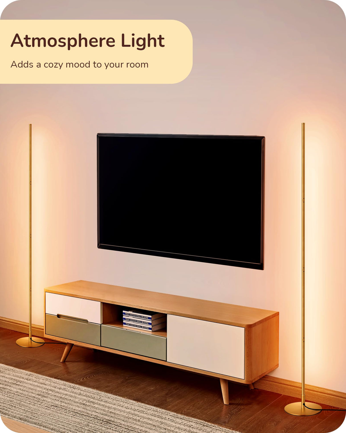 EDISHINE LED Corner Floor Lamp, Modern Slim Dimmable Light, Adjustable Height, 57.5" Minimalist Tall Lamp for Living Room, Bedroom, Office, 3000K Warm White Light (Gold) EDISHINE