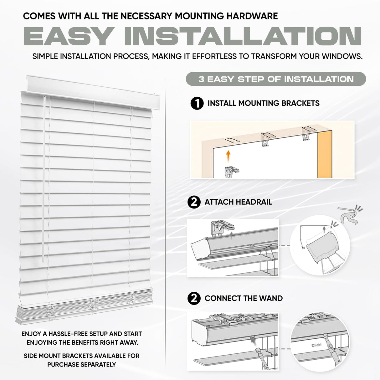 Customize Your Size - Blinds Emporium Cordless White 2" Inch Faux Wood Blind 28 1/2" (28 .5) W x 64" Inch Long Ultra Premium Blinds Emporium Of GA