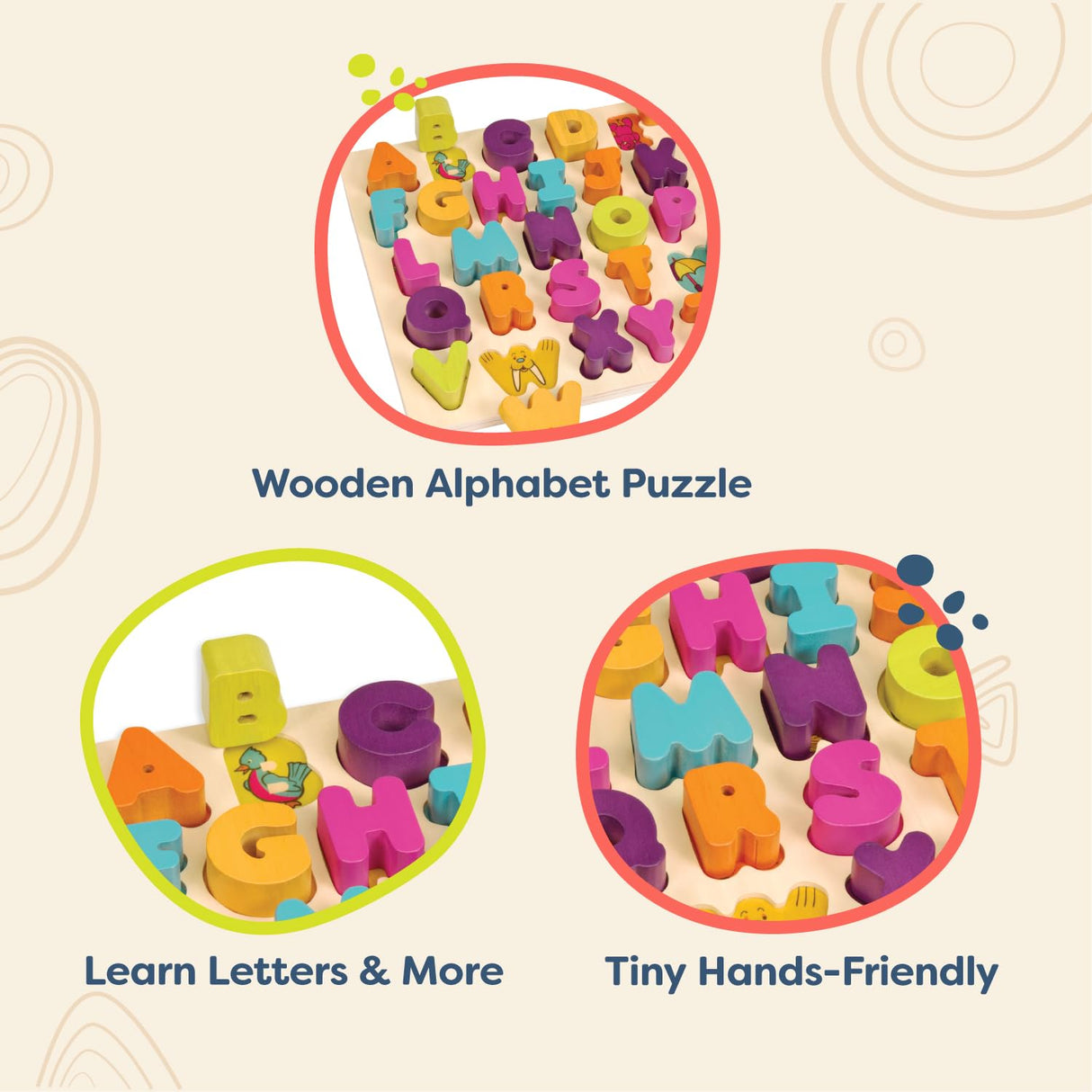 B. toys- Alpha B. Tical– Wooden Alphabet Puzzle – 26 Letter Pieces – Chunky Wooden Puzzle – Educational Toys for Toddlers, Kids – 18 Months + B. toys