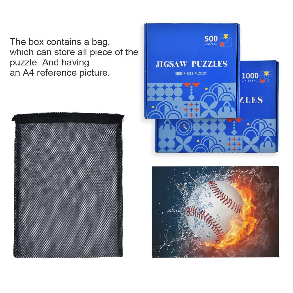 Baseball Fire Water Jigsaws Puzzles, Puzzles Adults, with Letters on Back, Puzzle 500 Pieces Joisal