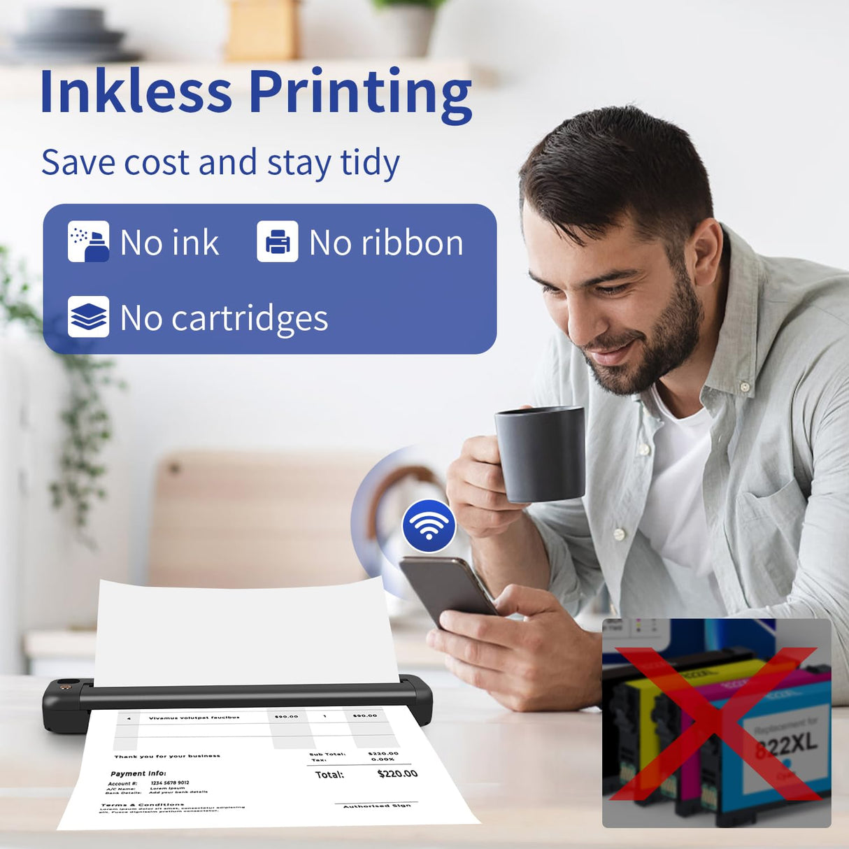 Portable Printer Wireless, Bluetooth & WiFi Printers for Home Use, Small Inkless Thermal Printer for Travel, Supports 8.5" x 11" US Letter&A4&A5 Size, Compatible with Android iOS Phone & Laptop Rongta