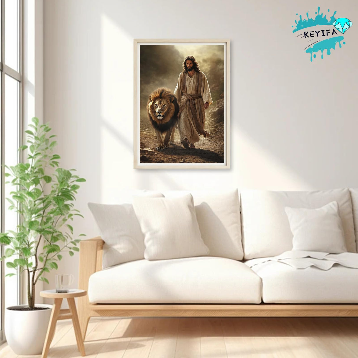KEYIFA 5D Diamond Painting Jesus Diamond Art Kits for Adults, Round Full Drill Lion Diamond Painting Kit for Beginner, DIY Gems Art Craft for Home Wall Decor 12x16 inch KEYIFA