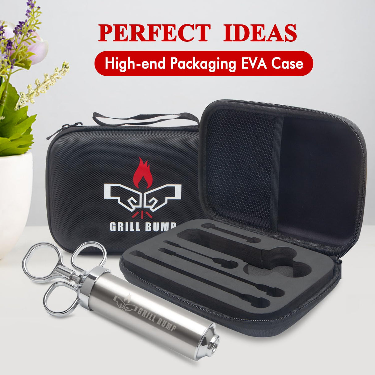 Grill Bump Meat Injector Syringe Kit for Smoker with 3 Flavor Food Injector Syringe Meat Needles, Injection Marinades Brine for Meat, Turkey; 2-oz, Including Paper and E-Book (PDF) User Manual GRILL BUMP