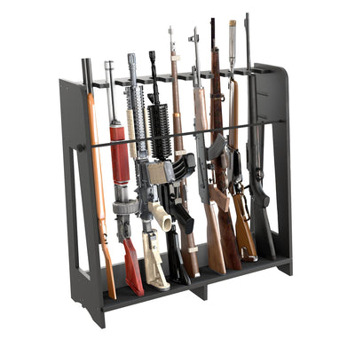Prometis Gun Storage Racks Indoor - Freestanding Floor Wooden Rifle Standing Rack, Vertical Shotgun Storage Solutions and Gun Room Display Stand, 9 Slots Adjustable Height for up to 9 Long Guns