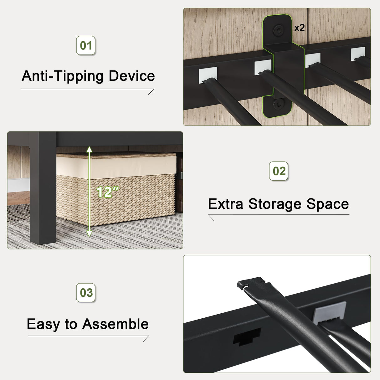 Feonase Metal Twin Over Twin Bunk Bed with Ladder and High Guardrail, Heavy-Duty Metal Slats Support, Noise Free, No Box Spring Needed, for Kids and Juniors, Black Feonase