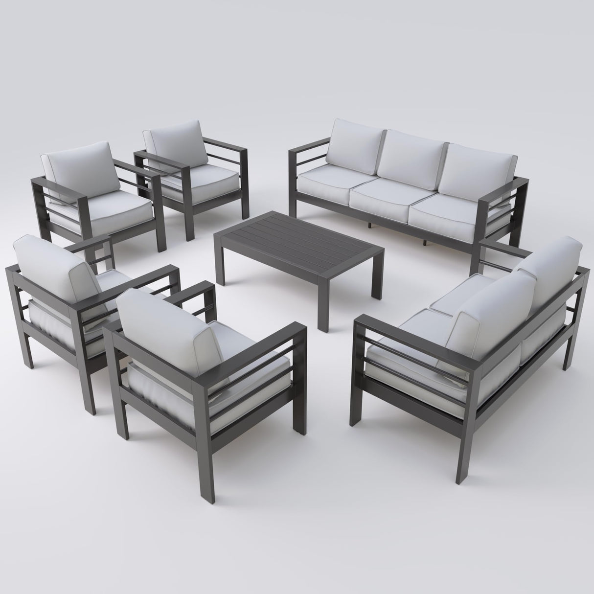 UDPATIO 7 Pieces Patio Aluminum Furniture Set Oversized Outdoor Furniture Modern Patio Set, 9 Seat Thick Cushion Outdoor Seating Set for Balcony(Include Waterproof Sofa Cover) UDPATIO