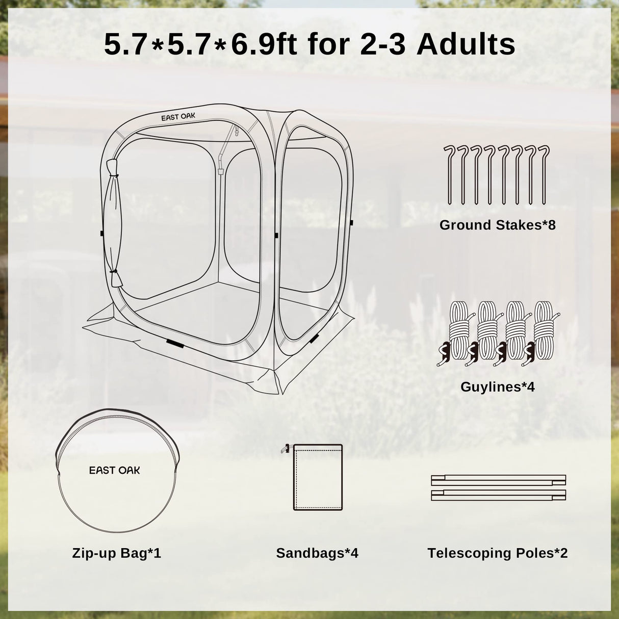 EAST OAK Screen House Tent Pop-Up, Portable Screen Room Canopy Instant Screen Tent 6 x 6 FT with Carry Bag for Patio, Backyard, Deck & Outdoor Activities, Beige EAST OAK