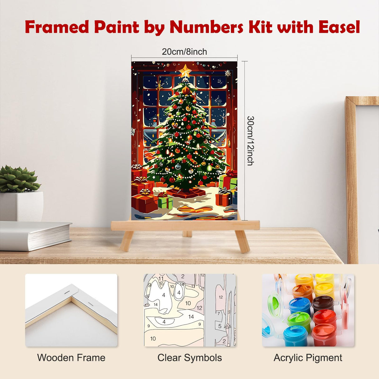 MOGTAA Christmas Paint by Numbers Kit for Adults Beginners with Frame, Christmas Tree Adult Paint by Number Kits on Canvas with Easel, Easy DIY Oil Painting Kits for Home Decor, 8x12in MOGTAA