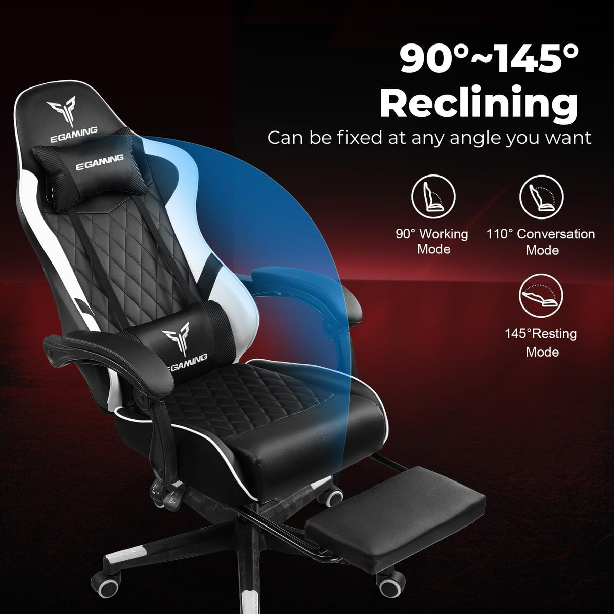 EXRACING Gaming Chair Ergonomic Computer Chair with Footrest and Lumbar Support, Height Adjustable High Back Leather Office Chair, 360° Swivel with Linked Armrest, for Adult and Teen (White) EXRACING