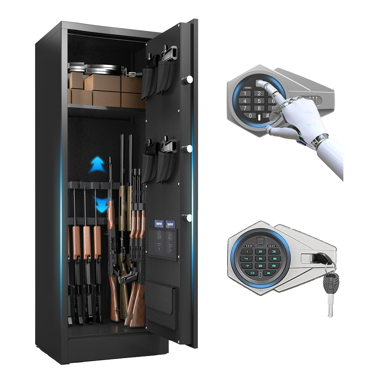 HEANVO 10-12 Gun Safe for Rifles and Pistols, Rifle Safes for Home, Digital Locking Gun Cabinet, Shotgun Safe with Dual Alarm System, Large Rifle Cabinet with Removable Shelf HEANVO