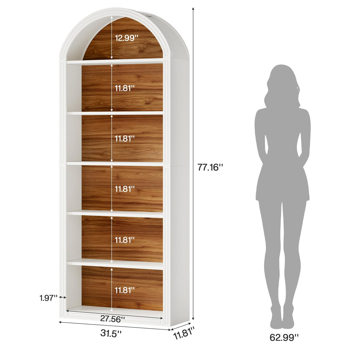 Tribesigns 6-Tier White Arched Bookshelf, 77.16" Tall Arched Bookcase with Storage Shelves, Floor Standing Open Display Shelving Unit for Living Room, Bedroom, Home Office (White, 6-Tier) Tribesigns