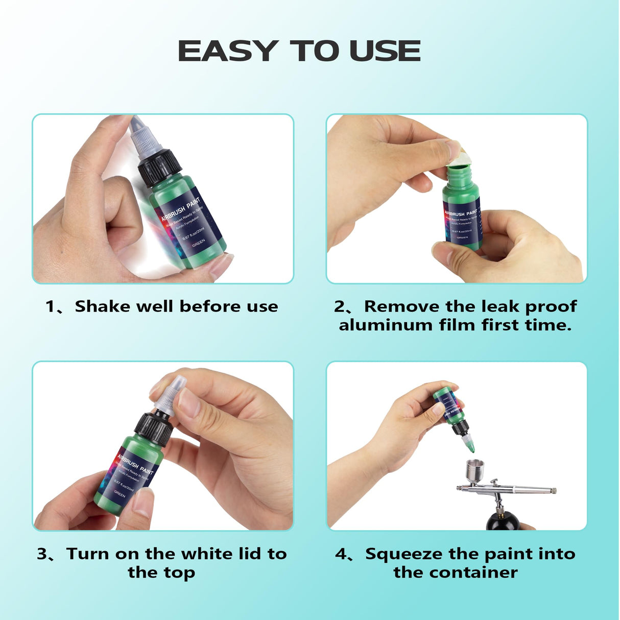 Airbrush Paint 6 Colors, Ready to Spray Airbrush Paint Set, Water-Based Acrylic Air Brush Paints for Metal, Plastic Models, Canvas, Wood, 0.67 Fl Oz/20ml EKOHERR