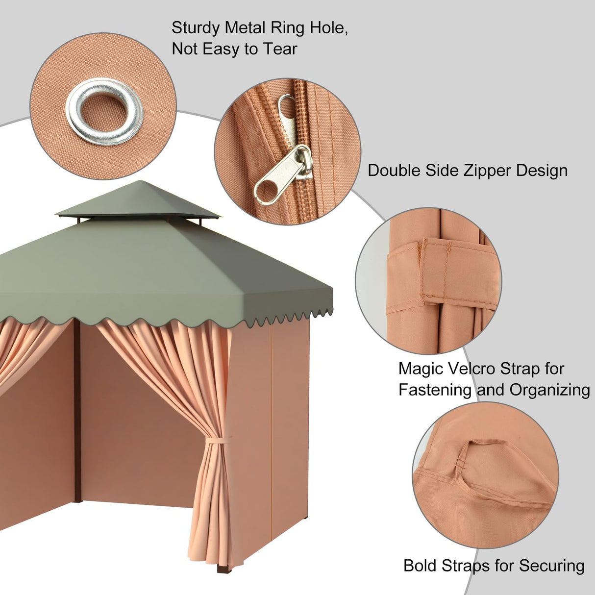 PLULON 10' x 12' Gazebo Curtains Outdoor Waterproof 4-Panels Universal Replacement Privacy Curtain Sidewalls with Zipper for Patio Yard Garden (Curtain Only) PLULON