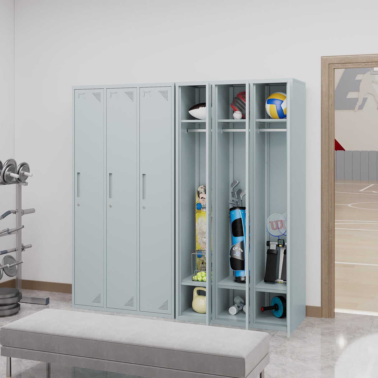 Anxxsu Metal Locker with 3 Doors Employees Locker, Metal Storage Locker with Hooks, 71" Storage Cabinet Lockers for Employees, Home, Office, Gym Requires Assembly (Grey) Anxxsu