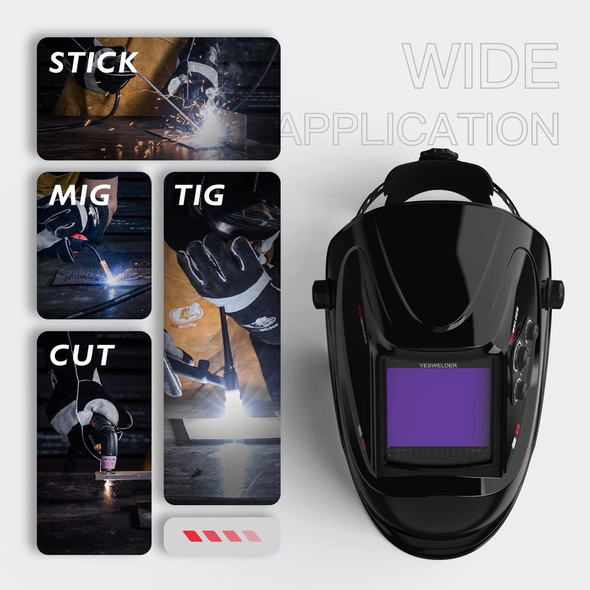 YESWELDER Large Viewing Screen 3.93"X3.66" True Color Solar Power Auto Darkening Welding Helmet, 4 Arc Sensor Wide Shade 4/5-9/9-13 for TIG MIG Arc Weld Grinding Welder Mask LYG-M800H YESWELDER