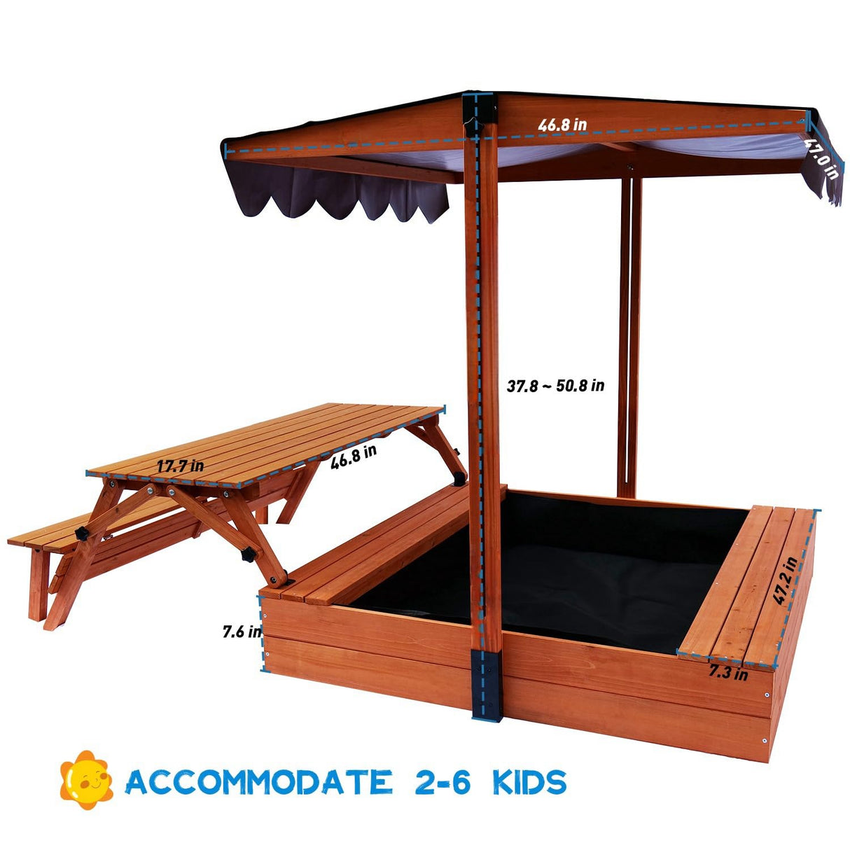Sand Box Kids Sandbox Outdoor with Lid Cover with Kids Picnic Table Foldable Sand Pit FunXplore