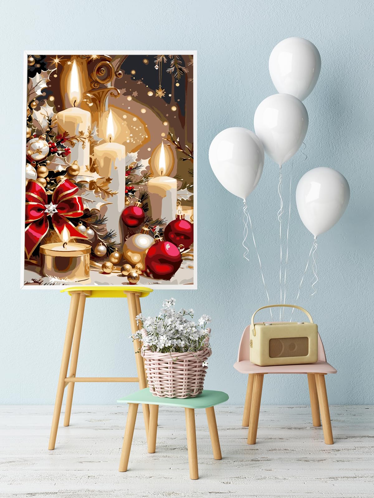 AREOPNMG Christmas Candles Paint by Numbers Kit for Adults Beginner DIY Winter Painting by Numbers Kits,with 3 Brushes and Acrylic Paint(Without Frame), Home Wall Decor 12 x 16 in AREOPNMG