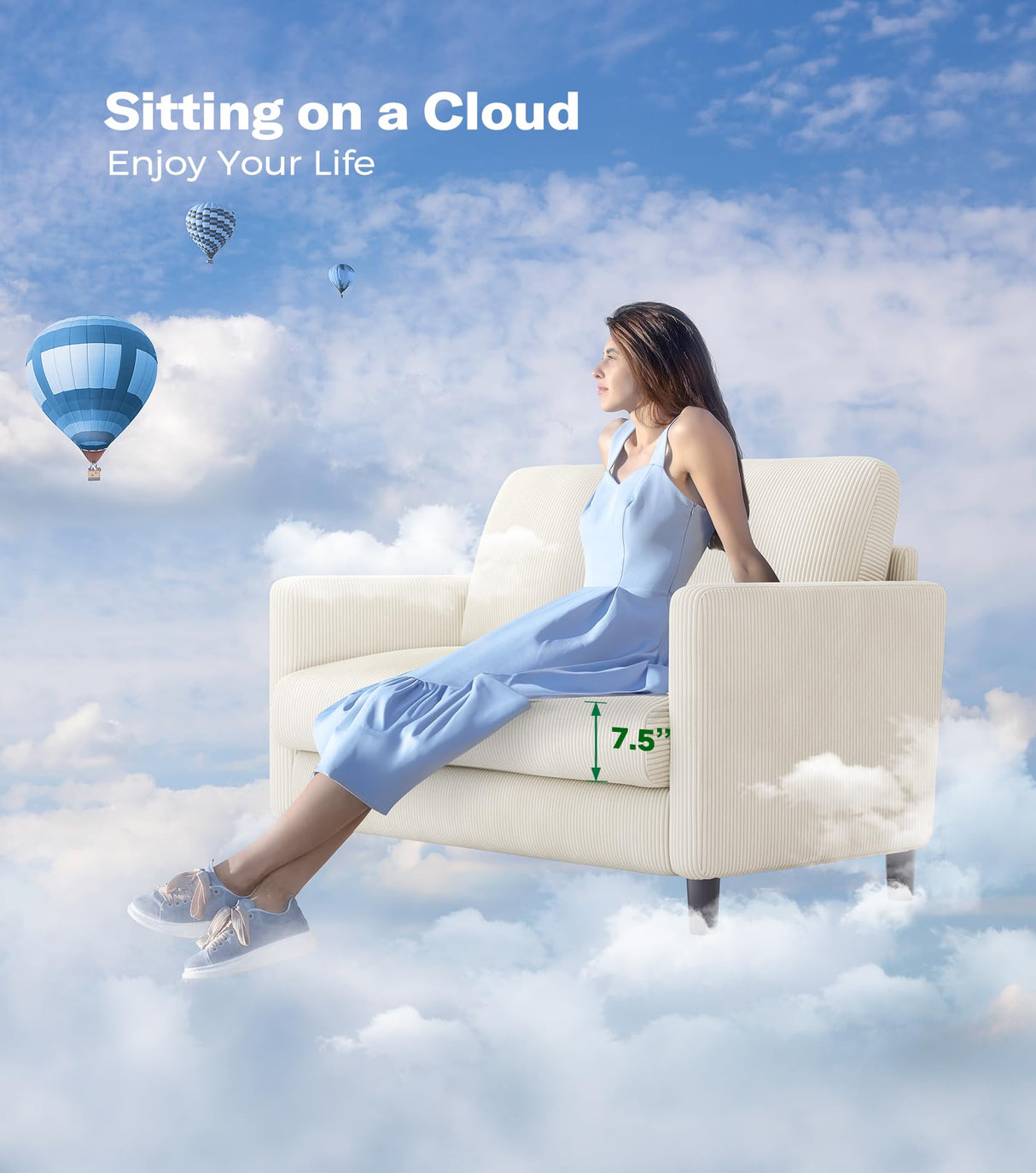 Welzona Loveseat Sofa, 51" Love Seat, Comfy Corduroy Small Loveseat for Small Spaces, Tool-Free Setup Couch for Bedroom, All-Wood Couches for Living Room, No Pillow Included, Beige Welzona