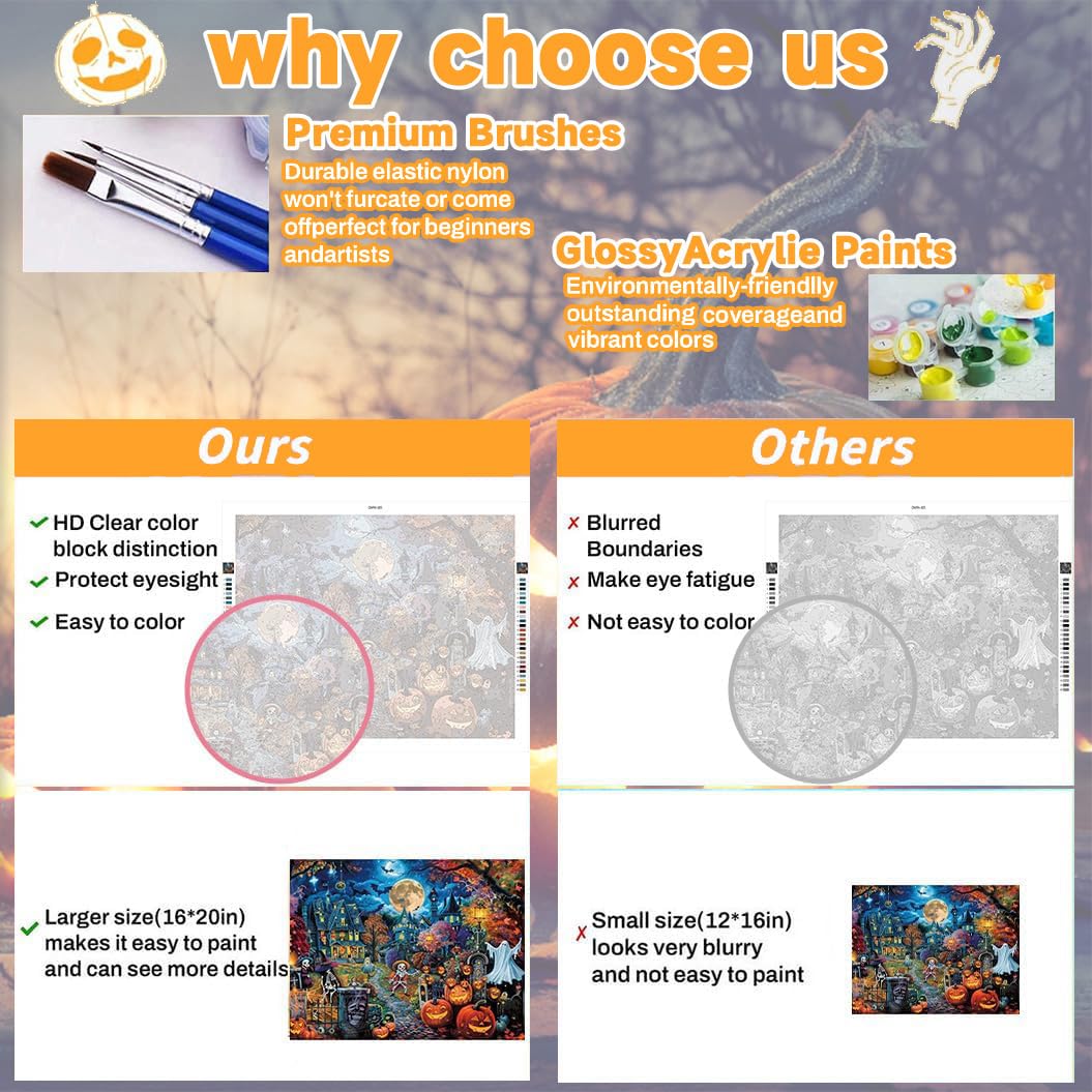 WEMEON Halloween Paint by Numbers Kit for Adults- Halloween Paint by Numbers Kit for Adults Beginner, Adult Paintting by Number Kits on Canvas Arts Crafts for Adult(16 x 20 Inch) WEMEON