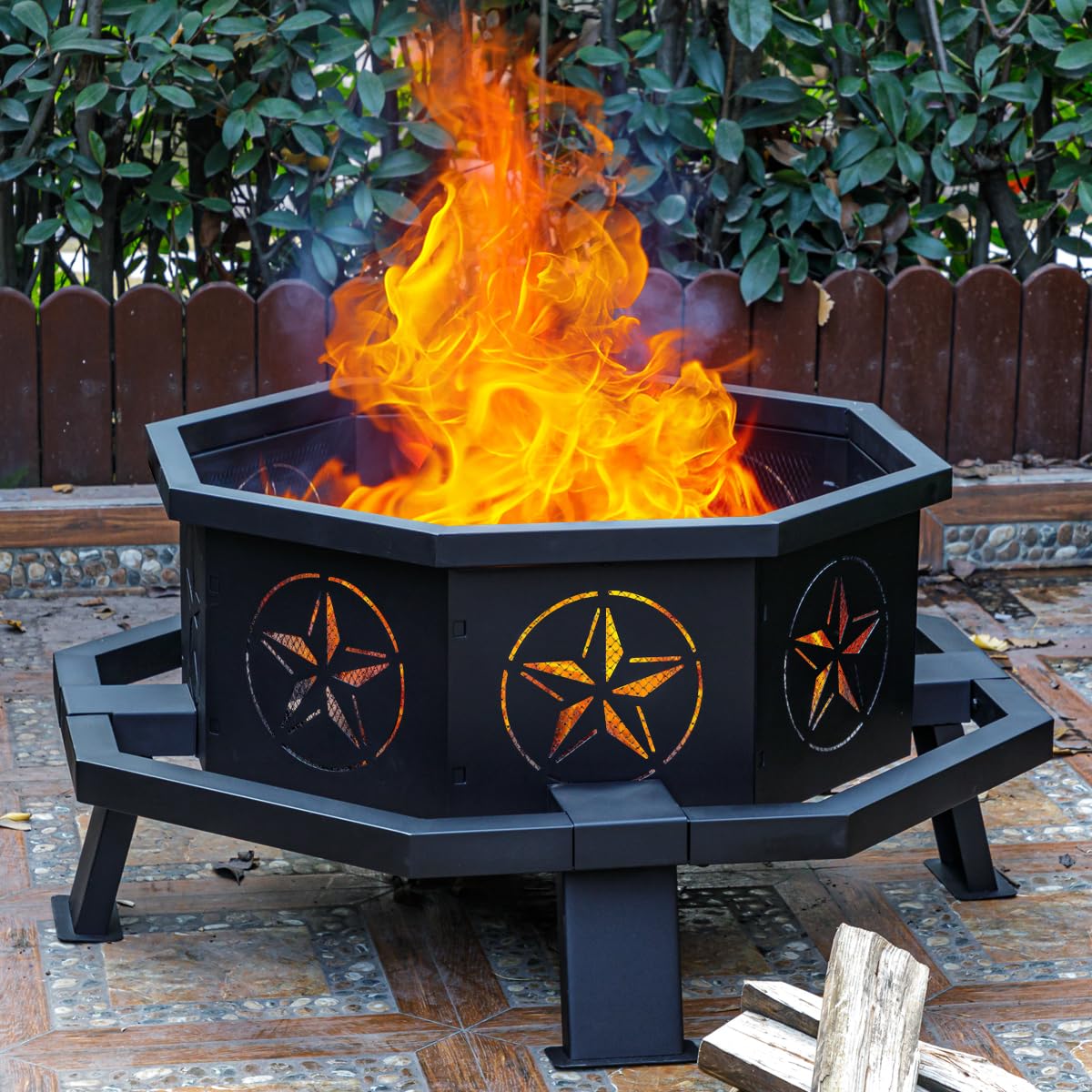 Verdeluxe 35 Inch Octagonal Fire Pit,Outdoor Fire Pit,Wood Burning Firepit,Bonfire Fire Pit,Firepits for Outside,Camping, Backyard, Patio,Bonfire Verdeluxe