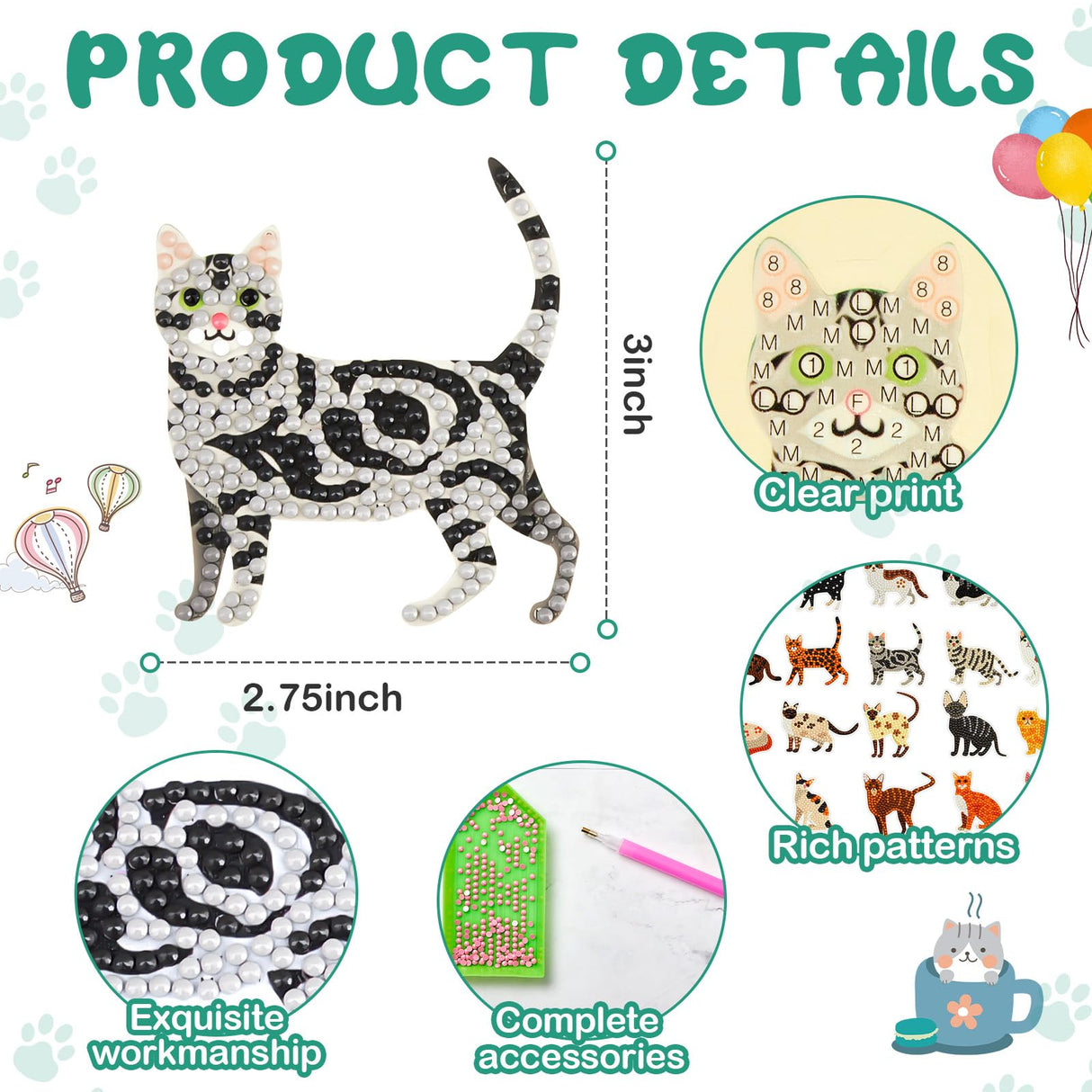 Hungdao 24 Pcs 5D DIY Diamond Sticker Painting Creative Sticker Kids Painting Kits Resin Rhinestone Gem Art Kits for Kids Adult Activity New Year Party Gifts (Cat) Hungdao