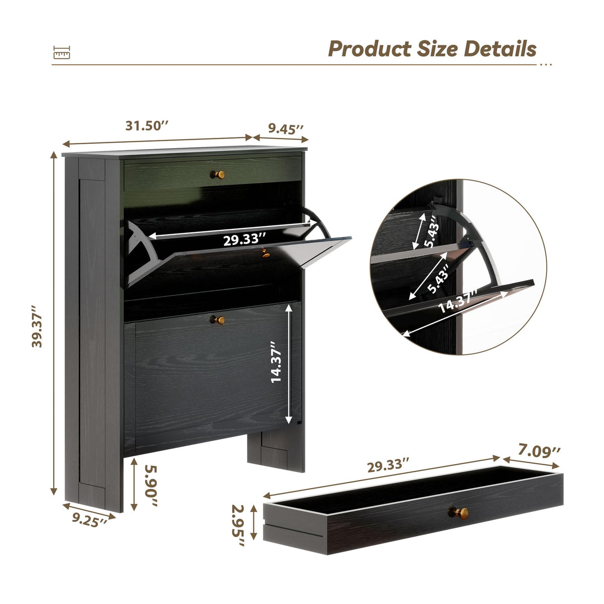 FTZxHKLX Black Narrow Shoe Storage Cabinet with 2 Flip Drawers,Freestanding Hidden Shoe Organizer for Entryway,Shoe Rack Closed Cabinet for Behind Door Entrance, Living Room, Apartment FTZxHKLX