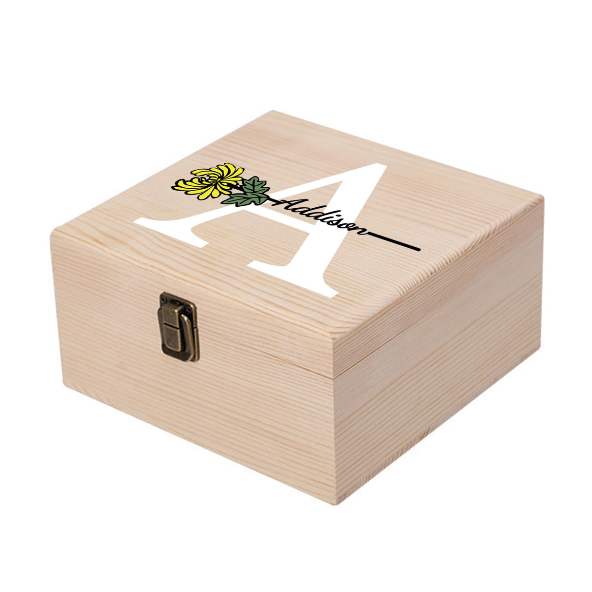 Personalized Wooden Keepsake Memory Box with Birth Flower & Name, Custom Wood Decorative Storage Box with Lids Customized Christmas Gift Box for Cooayyaooc