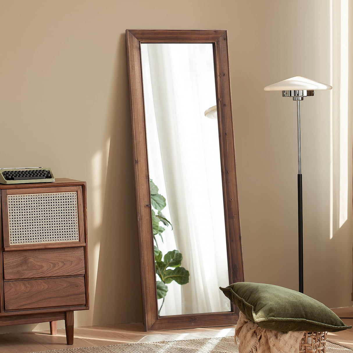 Rustic Farmhouse Full Length Mirror 64"X21" Wood Frame Floor Mirror with Stand, Free Standing Mirror Leaning or Hanging Full Body Mirror Tempered Glass Long Mirror for Bedroom Living Room, Brown MirrMuse