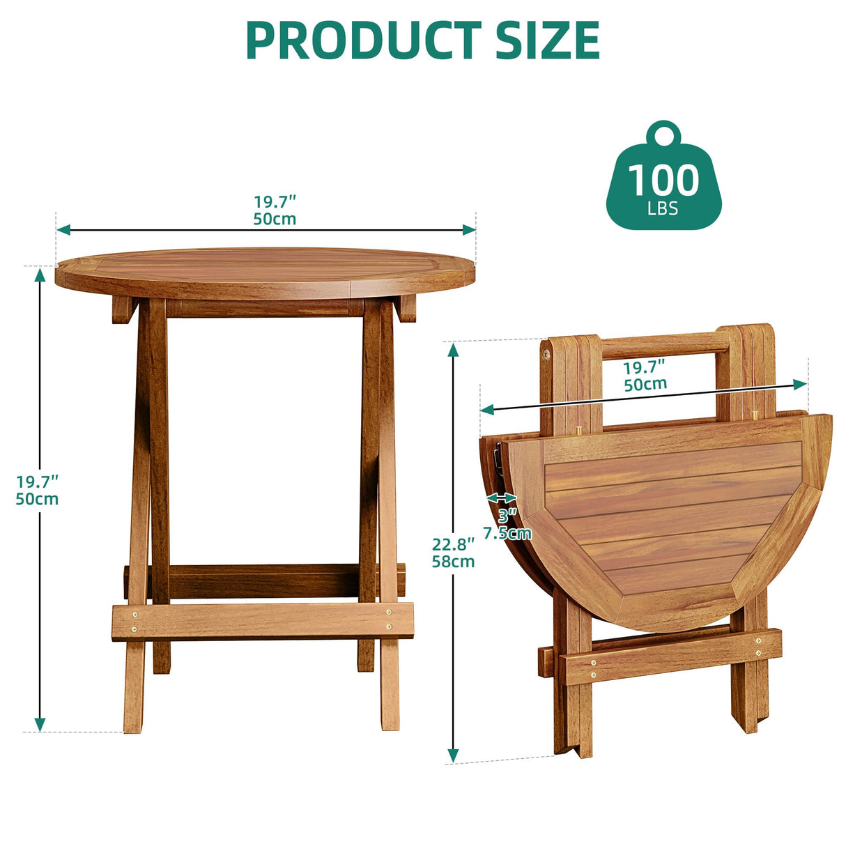 YITAHOME Teak Wood Outdoor Side Table, Patio Folding Round End Table with Metal Buckles and X-Frame, Outdoor Bistro Table Ideal for Backyard Patio Garden Living Room Kitchen, Easy to Carry YITAHOME