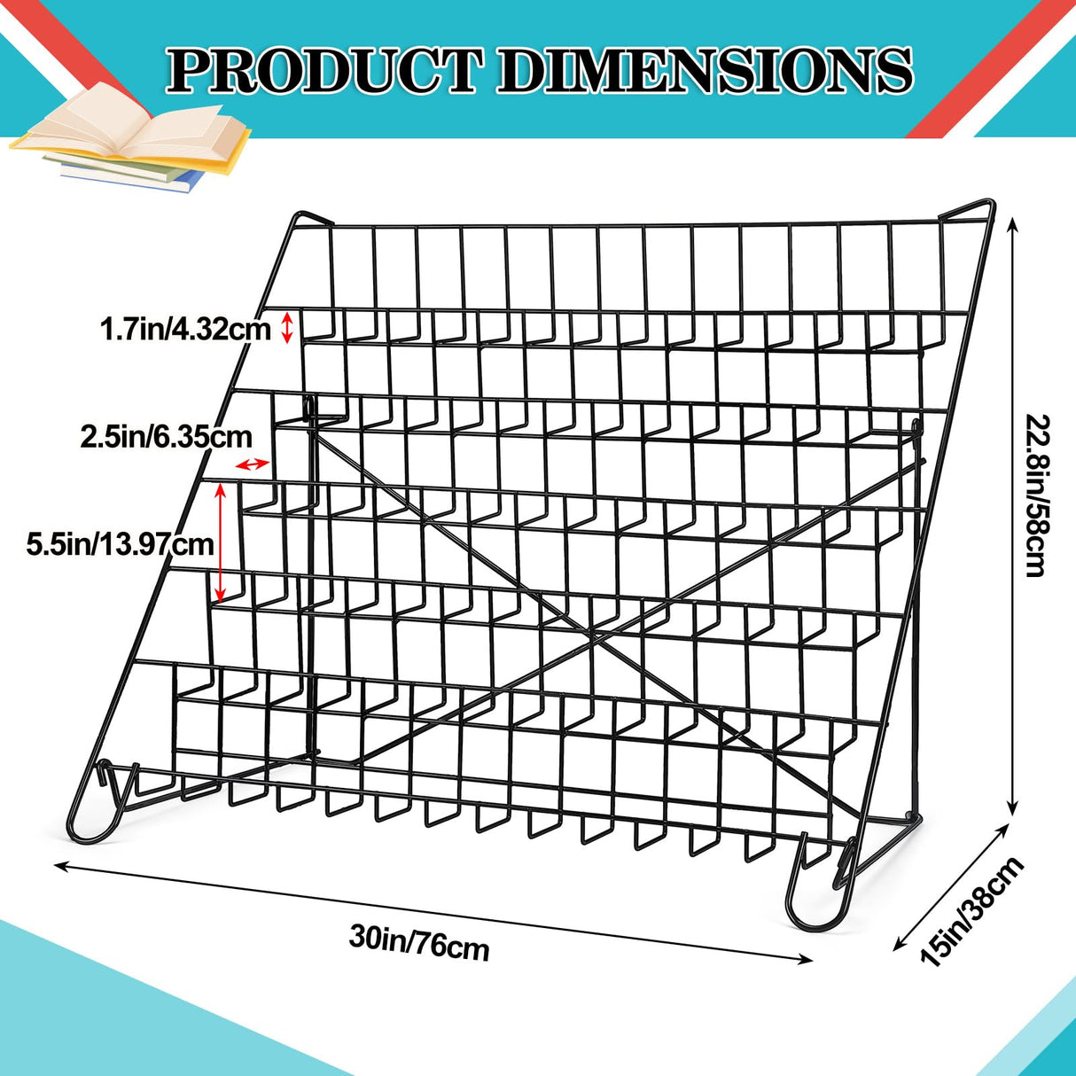 Gejoy 6 Tiered Book Display Rack Wire CD Display Rack Book SigningTabletop Magazine Countertop Holder Retail Literature Brochures Holder(Black) Gejoy