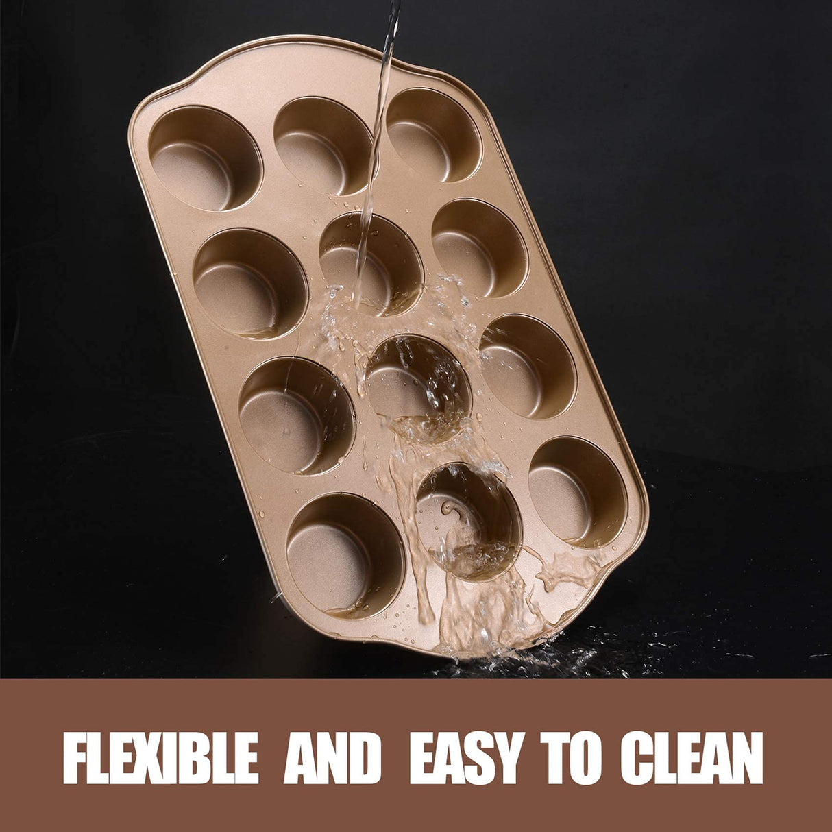 JOHO BAKING Nonstick Muffin Pan, Mini Cupcake Pan Set, Muffin Tins for Baking, 2 Pack, 12-Cup and 24-Cup, Gold JOHO BAKING