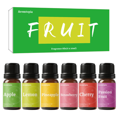 Fruit Fragrance Oils, 6x10ml Summer Essential Diffuser Oils Set, Aromtopia Fruity Fragrance Oil for Candle Soap Making, Premium Home Diffusing Scents, Pineapple, Lemon, Cherry, Passion Fruit, Apple