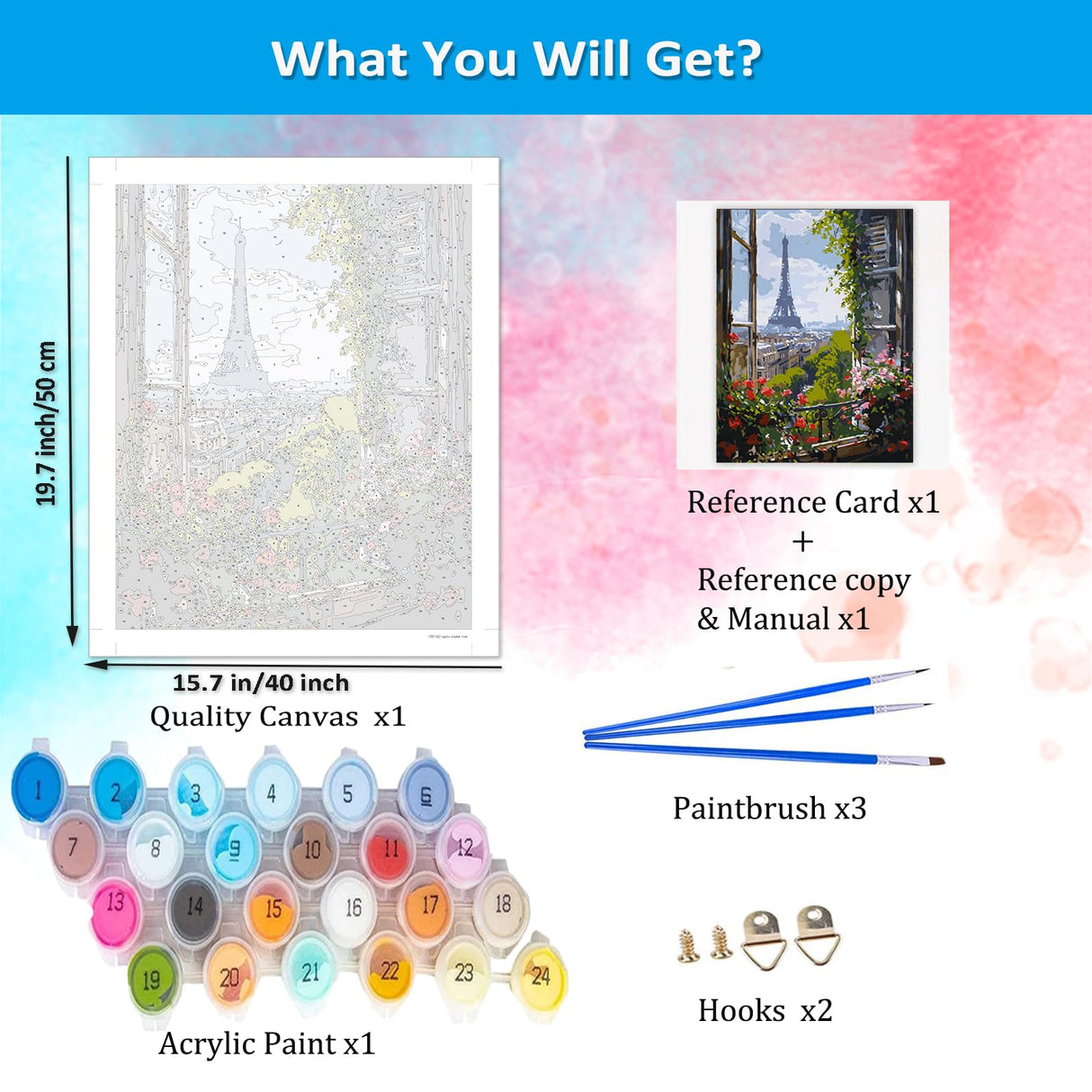 Artunion Paris Window View Paint by Numbers Kit for Adults, Eiffel Tower City Paint by Number Kits, DIY Acrylic Painting Paint by Number Kits on Canvas Arts Craft for Home Wall Decor 16x20 Inch Artunion