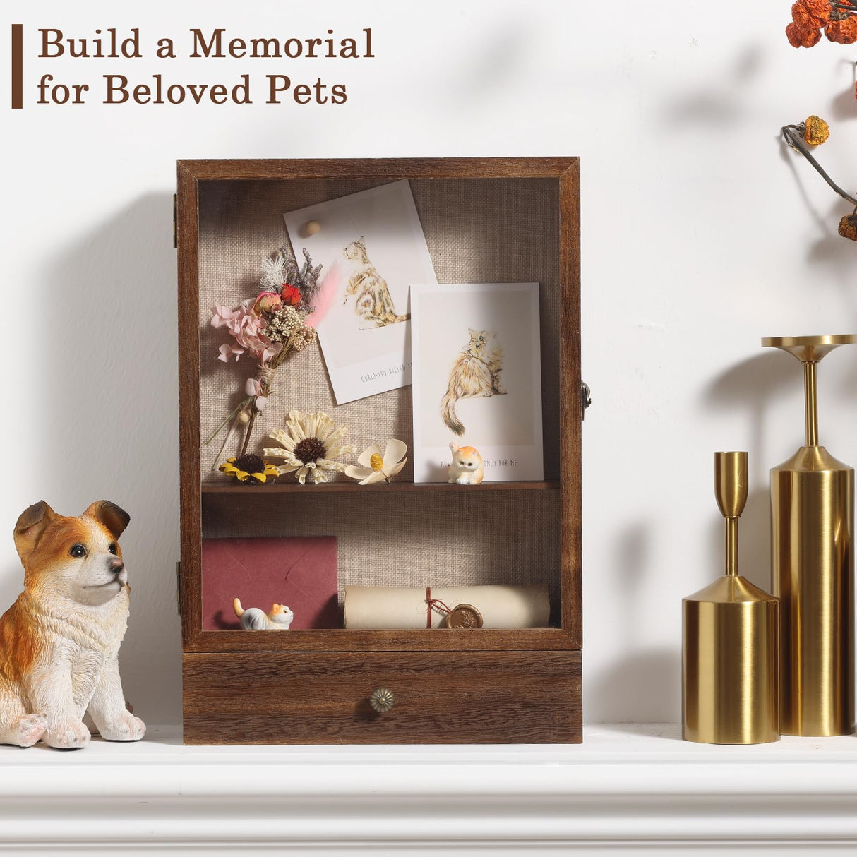 Wishtofly Shadow Box Frame 3 Deep, 11x16 Shadow Boxes Display Cases with Removable Shelves and Drawers, Wooden Memory Frames for Pictures, Flowers, Pet Memorial, Wedding Bouquet, Brown Wishtofly