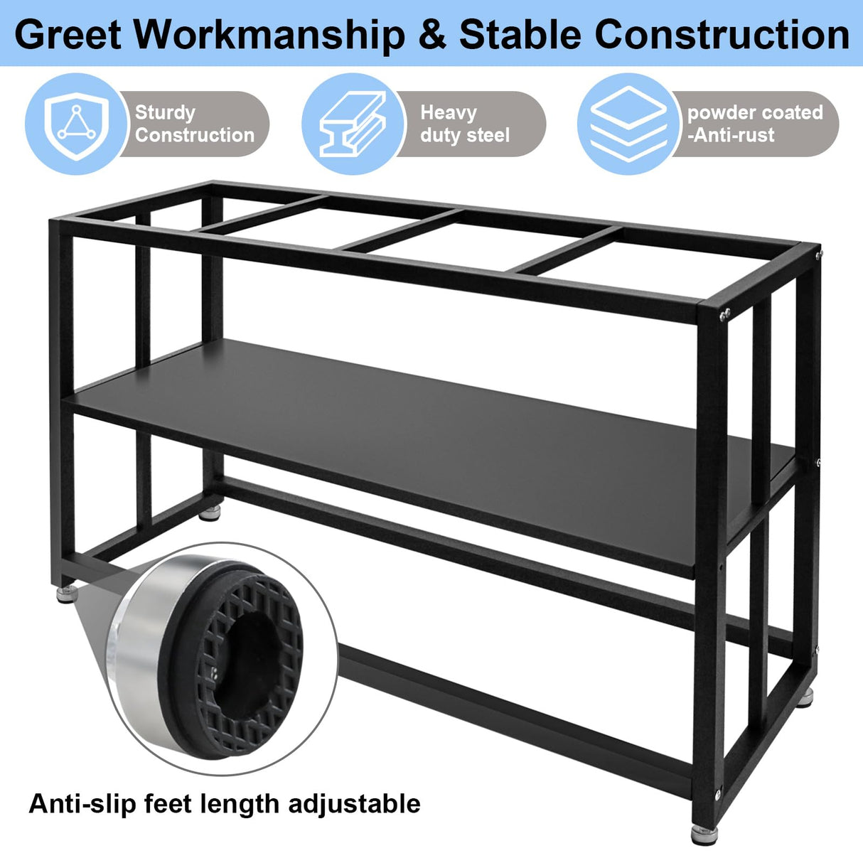 HONYTA Fish Tank Stand Heavy Duty Metal Aquarium Stand 55 Gallon Tank Stand 660LBS 48.4" L x 14.17“W x 29.5”H, Double Layer for Home and Office More Storage Space, Black HONYTA