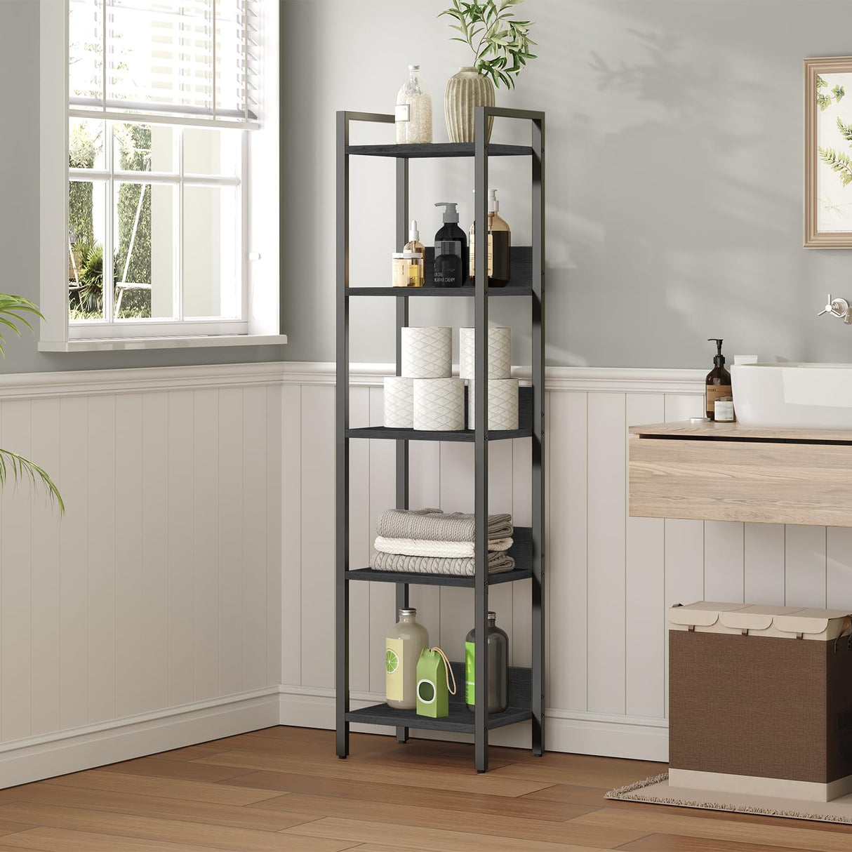 MAHANCRIS 5-Tier Bookshelf, Bookcase, Shelves Organizer for Small Spaces, Storage Shelf Organizer, for Living Room, Bedroom, Study, Balcony, Black BKHB5501 MAHANCRIS