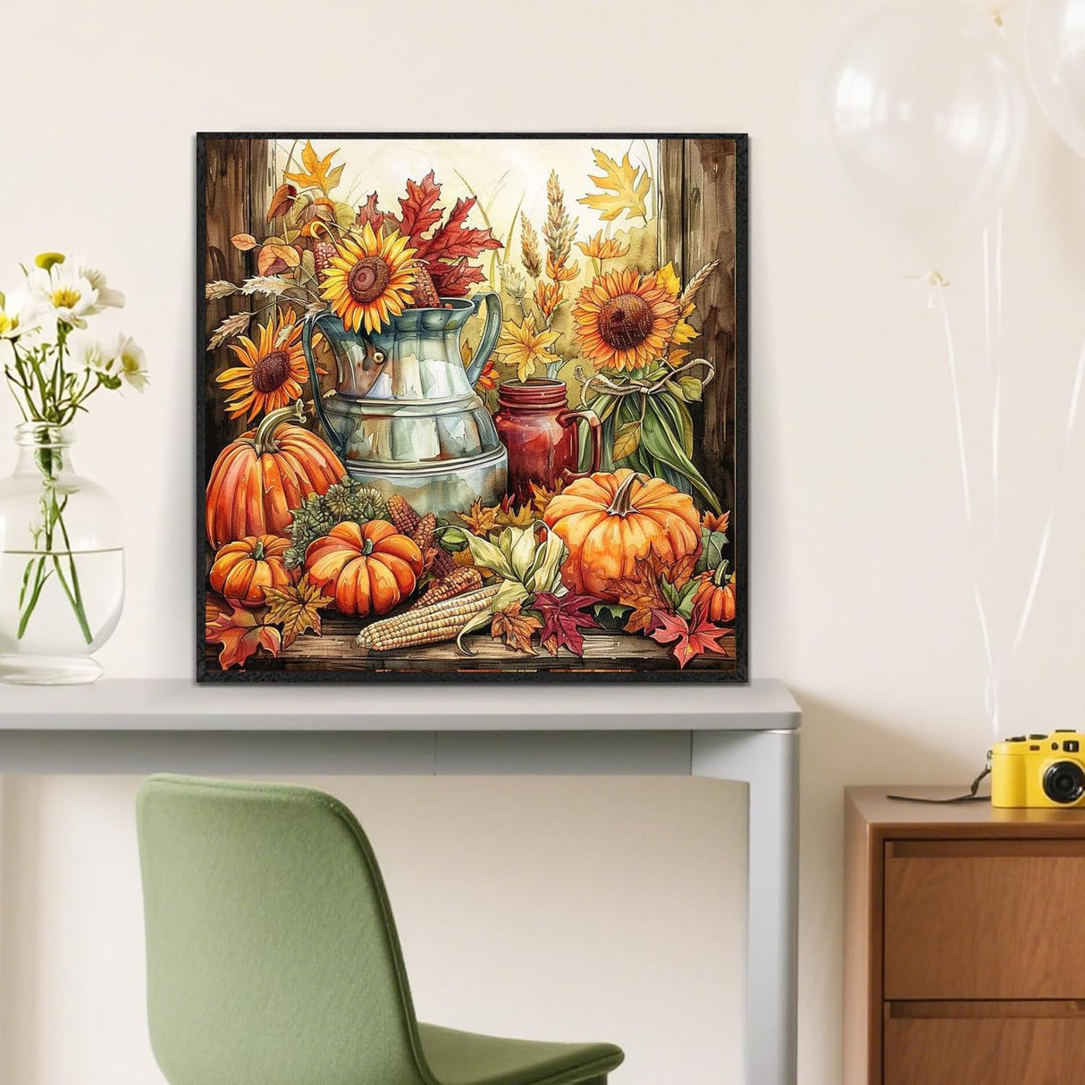 Fall Diamond Painting Kits for Adults Beginners, 5D DIY Diamond Art Kit, Full Round Drill Gem Crafts, Pumpkin Sunflower Diamonds Dot Paint with Numbers Mosaic Arts Craft, Home Decor 11.8x11.8Inch wavaiov