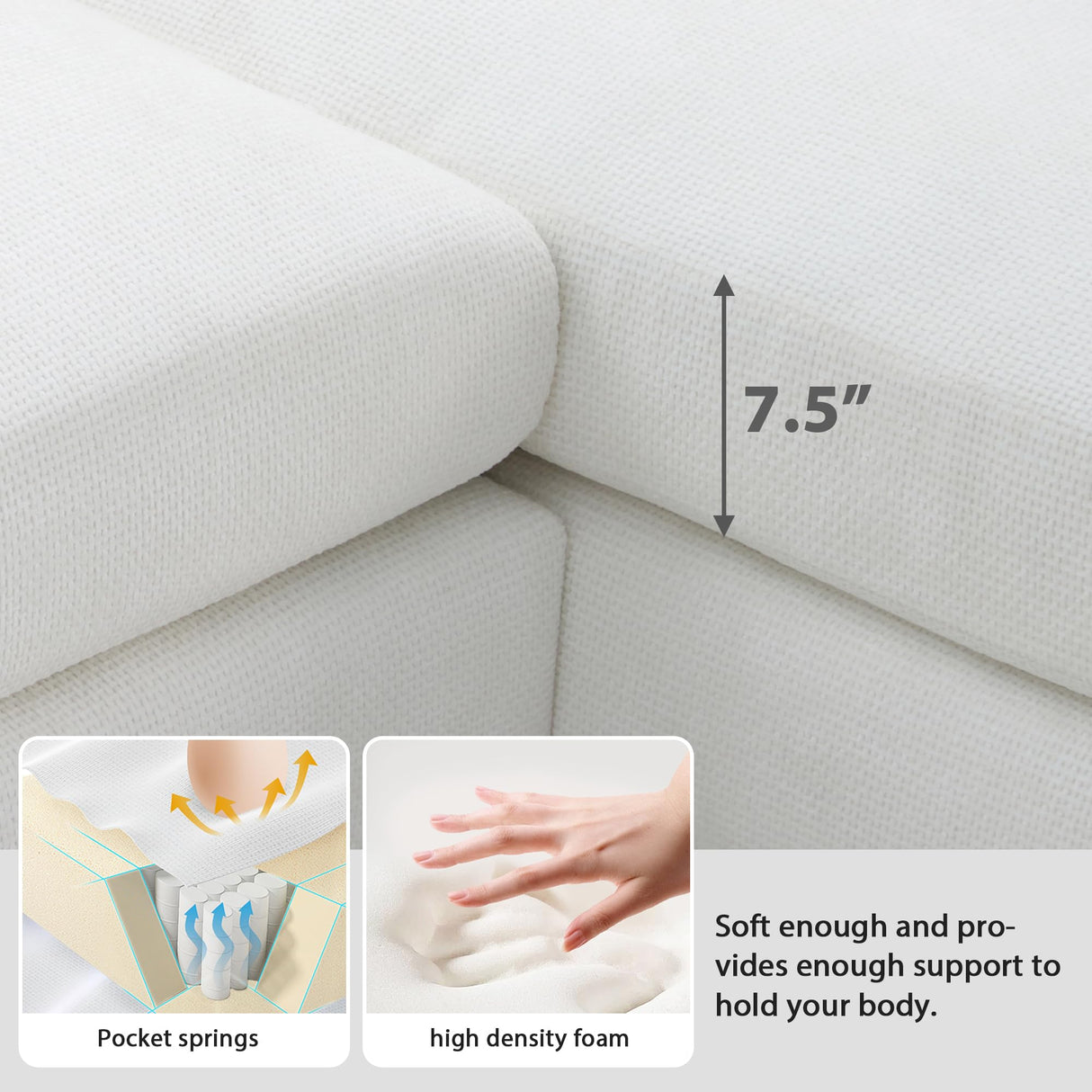 Acosure 119" Modern Oversized Sectional Sofa with Chaise Lounge,L-Shaped Luxury Couch Set W/ 2 Free Pillows,Line Design,5-seat Chenille Indoor Furniture for Living Room,Apartment,Office,White Acosure